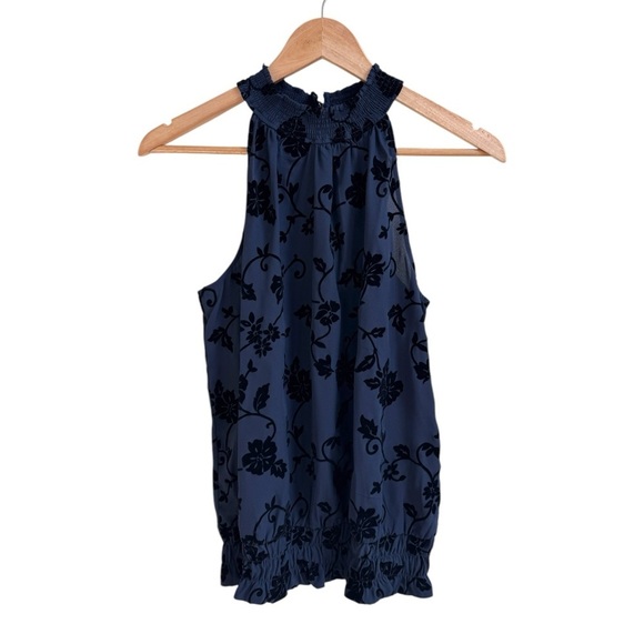 41 Hawthorn Tops - 41 Hawthorn Blue Black Floral Sleeveless Halter Neckline Womens Size M Blouse